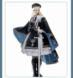 Dark Contract Blue Military Lolita Vest, Blouse, Trousers, Cape and Badge