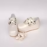 High Platform White Heart Bow Lolita Shoes