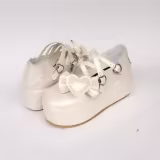High Platform White Heart Bow Lolita Shoes