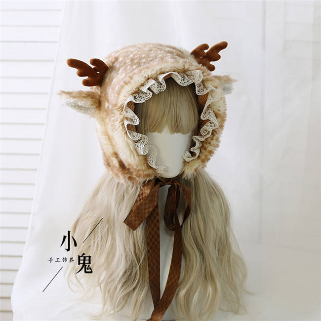 Sweet Ear Warmer Elk Pattern Lolita Hat
