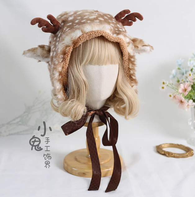 Sweet Ear Warmer Elk Pattern Lolita Hat