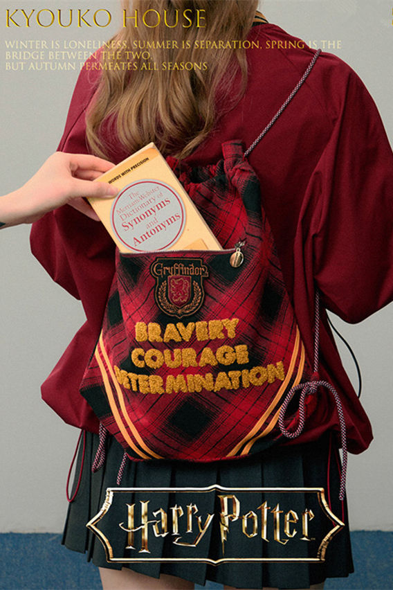 Kyouko & Harry Potter Co-signed Plaid Drawstring Shoulder Backpack Harry Potter Cosplay