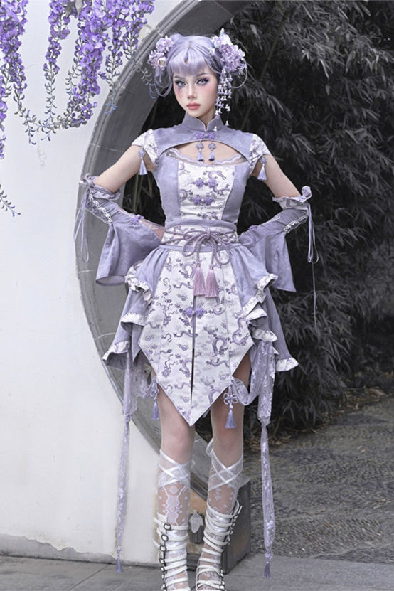 Blood Supply Dragon Prints Jacquard Qi Halloween Top, Skirt and Sleeves