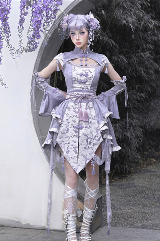 Blood Supply Dragon Prints Jacquard Qi Halloween Top, Skirt and Sleeves