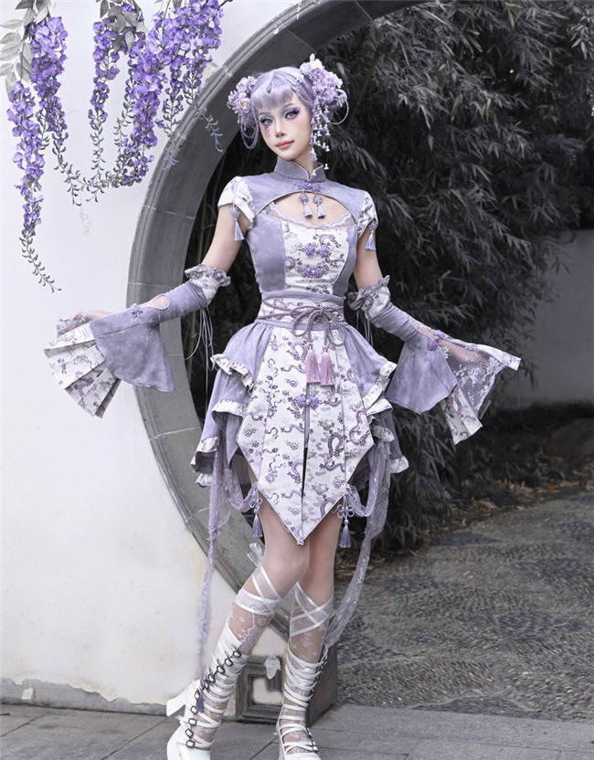 Blood Supply Dragon Prints Jacquard Qi Halloween Top, Skirt and Sleeves