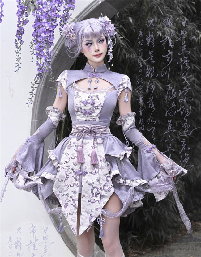 Blood Supply Dragon Prints Jacquard Qi Halloween Top, Skirt and Sleeves