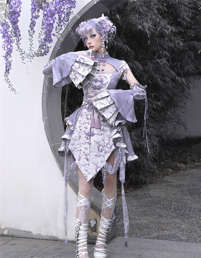 Blood Supply Dragon Prints Jacquard Qi Halloween Top, Skirt and Sleeves