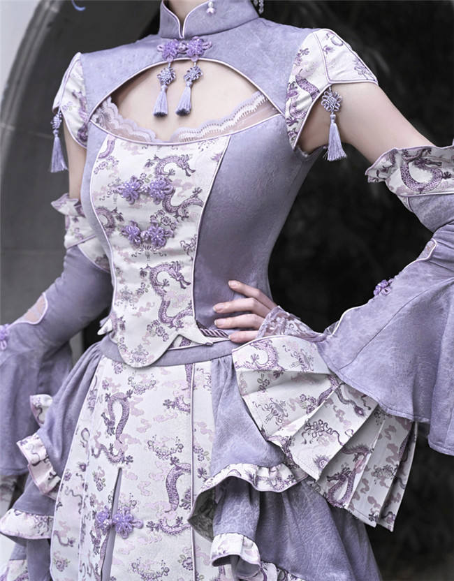 Blood Supply Dragon Prints Jacquard Qi Halloween Top, Skirt and Sleeves