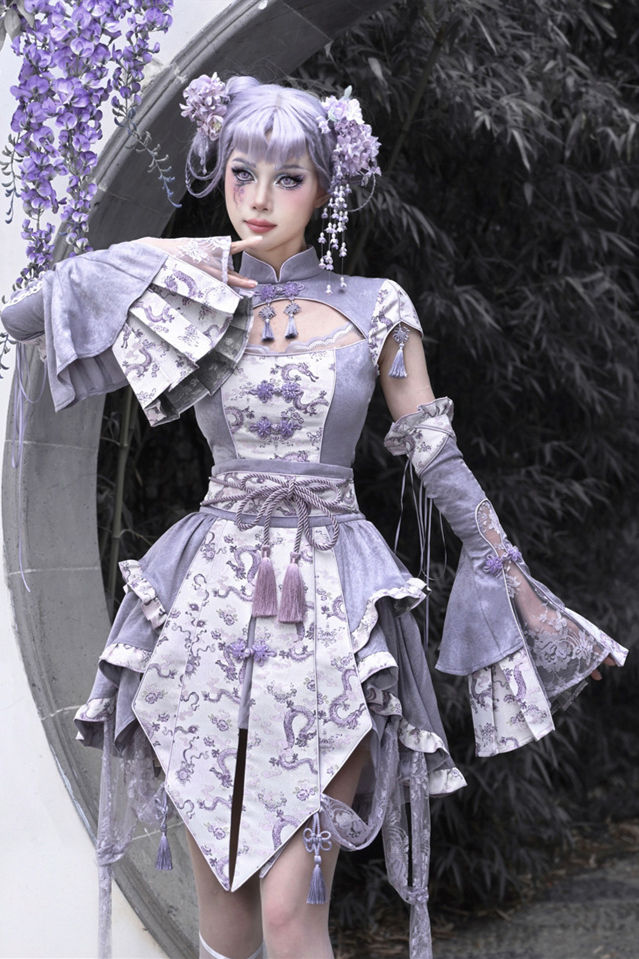 Blood Supply Dragon Prints Jacquard Qi Halloween Top, Skirt and Sleeves