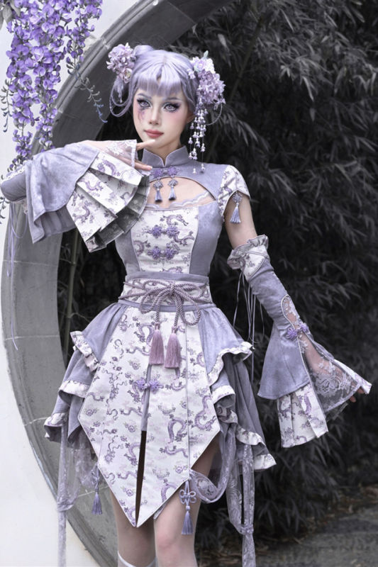 Blood Supply Dragon Prints Jacquard Qi Halloween Top, Skirt and Sleeves