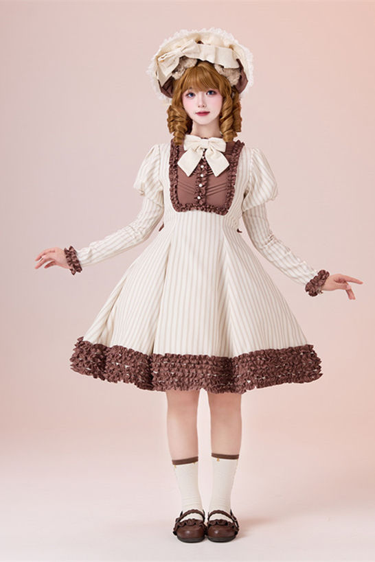 Miss Point Classic Chocolate Stripe Lolita Dress
