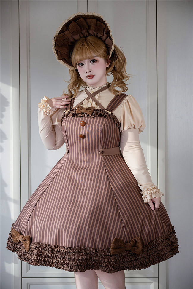 Miss Point Classic Chocolate Stripe Lolita Jumper Dress