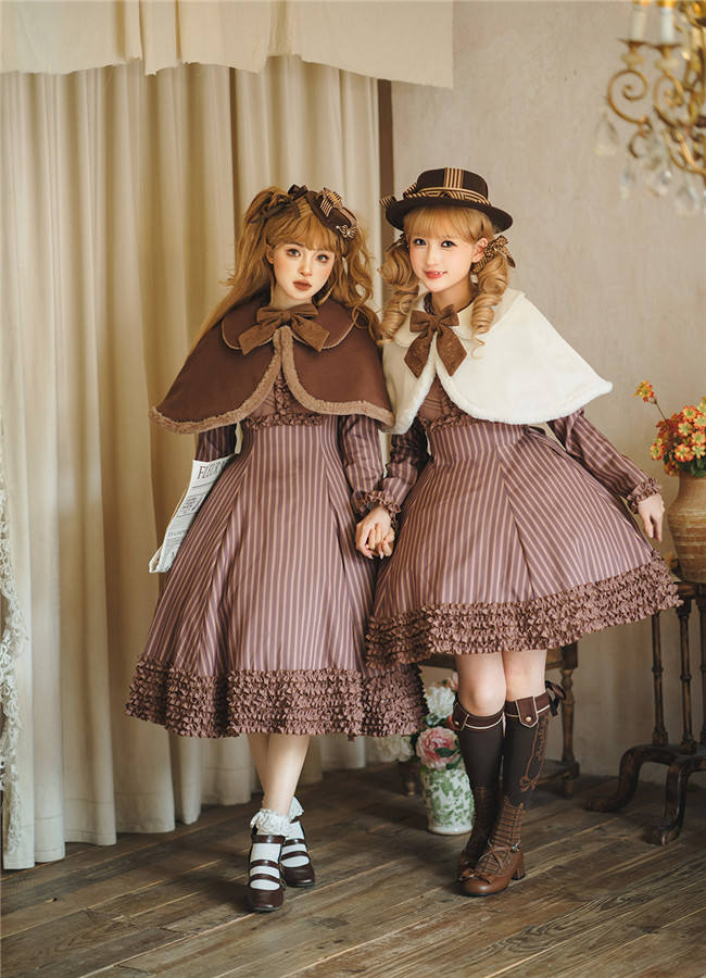 Miss Point Classic Chocolate Stripe Lolita Dress