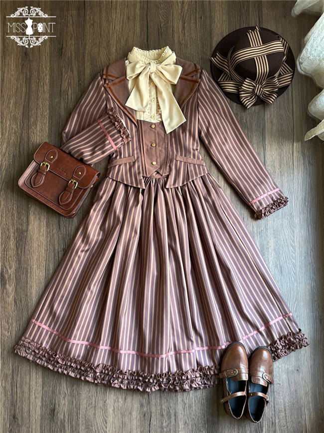 Miss Point Classic Chocolate Stripe Lolita Skirt