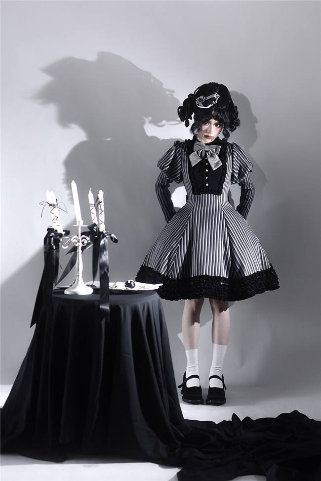 Miss Point Classic Chocolate Stripe Lolita Dress