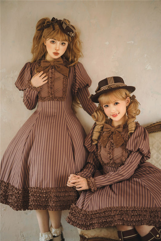 Miss Point Classic Chocolate Stripe Lolita Dress