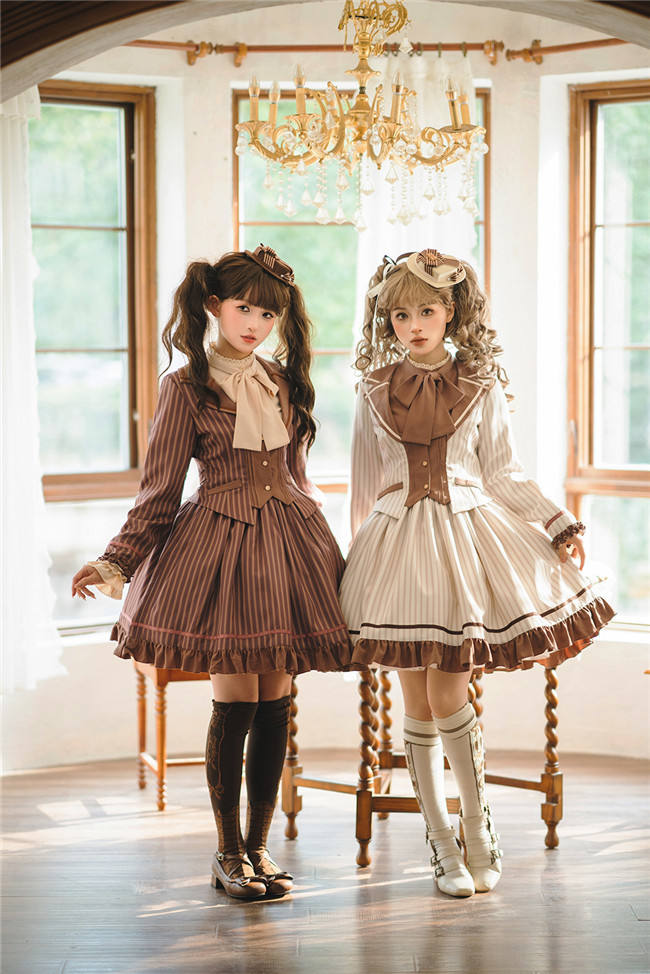 Miss Point Classic Chocolate Stripe Lolita Skirt