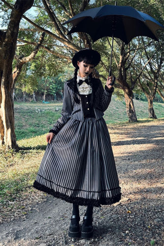 Miss Point Classic Chocolate Stripe Lolita Skirt