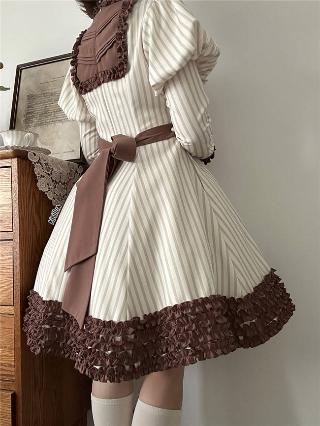 Miss Point Classic Chocolate Stripe Lolita Dress