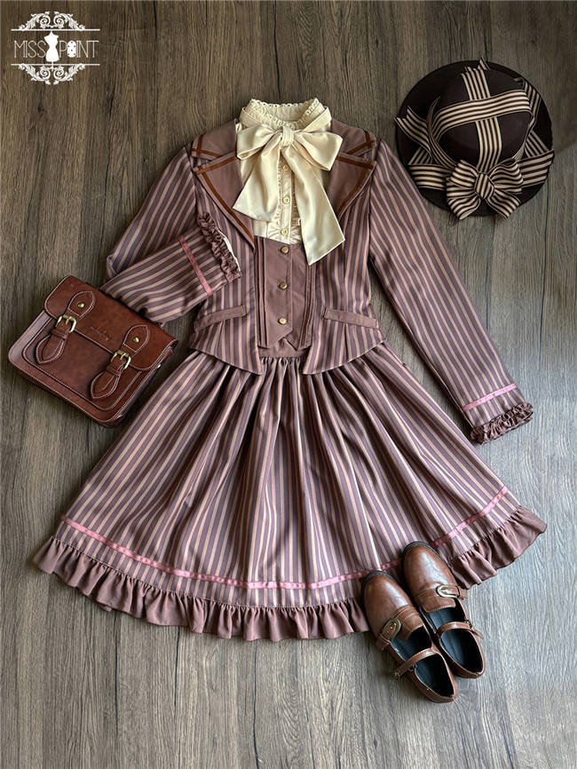 Miss Point Classic Chocolate Stripe Lolita Coat