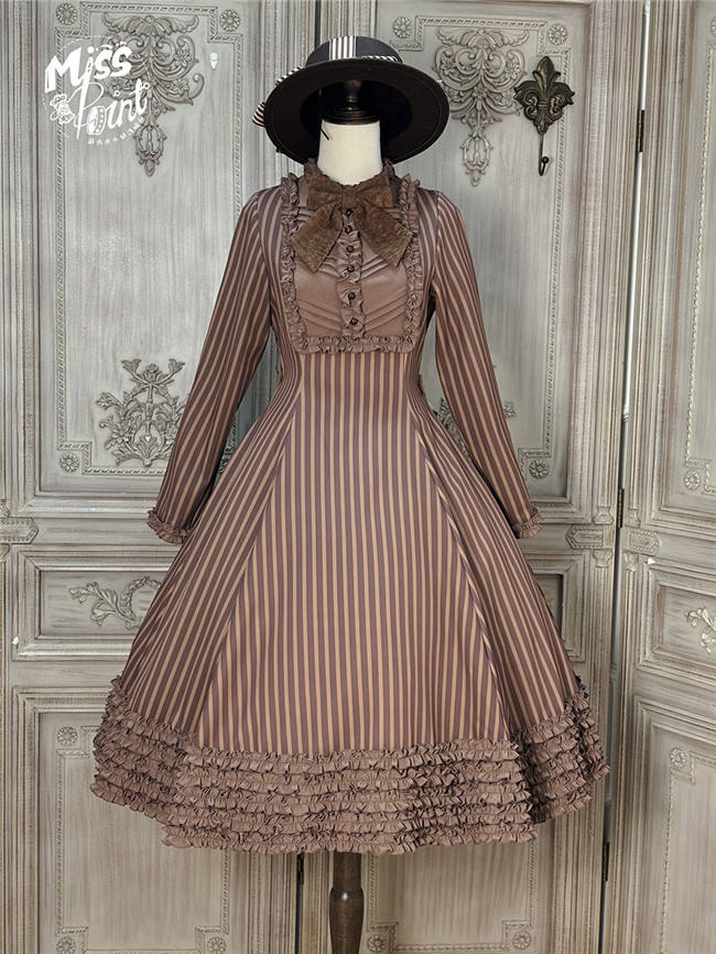 Miss Point Classic Chocolate Stripe Lolita Dress