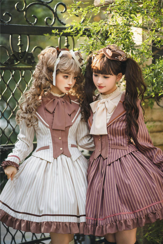 Miss Point Classic Chocolate Stripe Lolita Coat