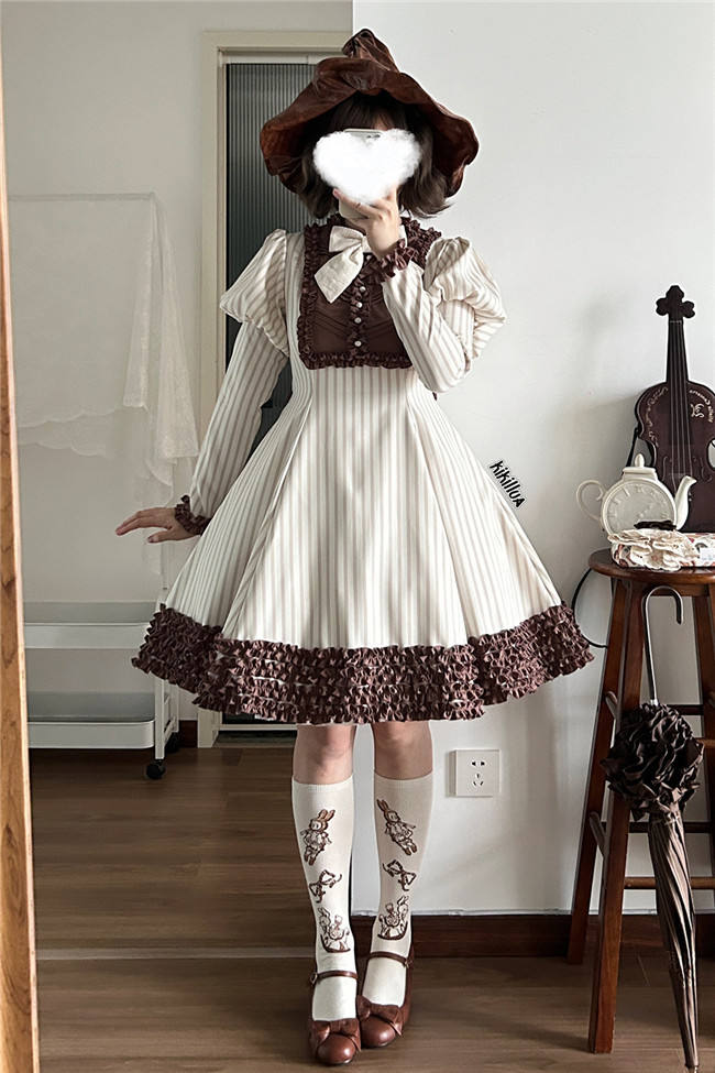 Miss Point Classic Chocolate Stripe Lolita Dress