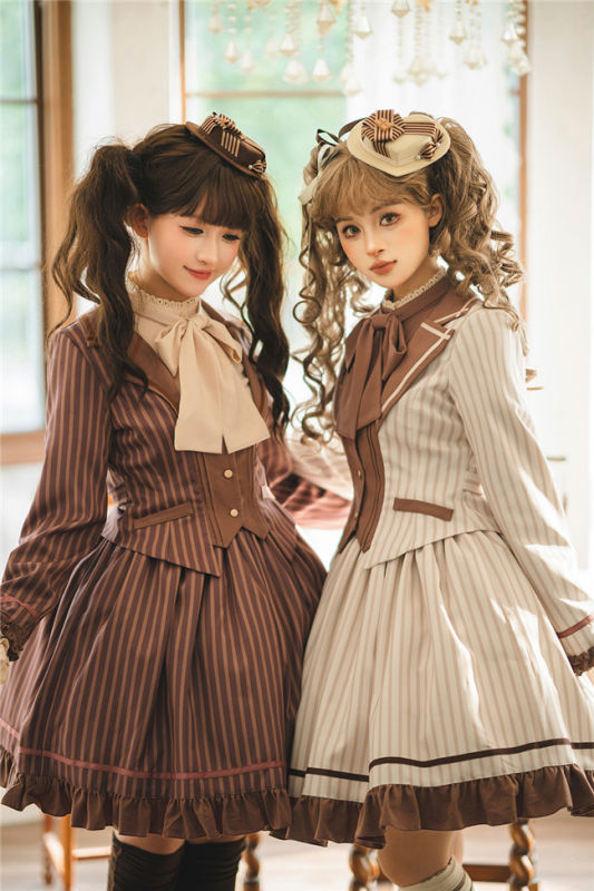 Miss Point Classic Chocolate Stripe Lolita Coat