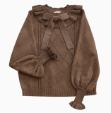 Round Collar Puff Sleeves Sweater