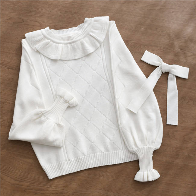 Round Collar Puff Sleeves Sweater