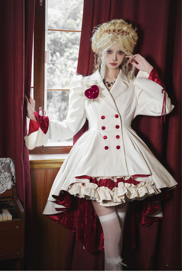 Withpuji Heart of Mary Waist Fishbones Dress and Irregular Coat