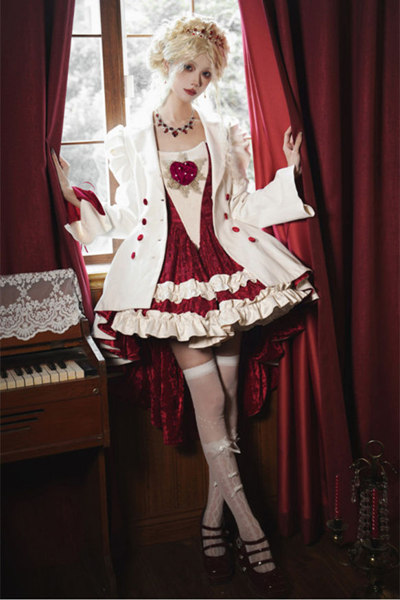 Withpuji Heart of Mary Waist Fishbones Dress and Irregular Coat