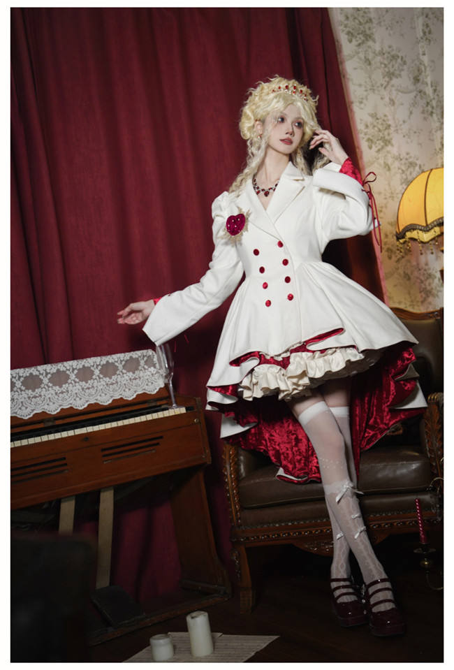 Withpuji Heart of Mary Waist Fishbones Dress and Irregular Coat