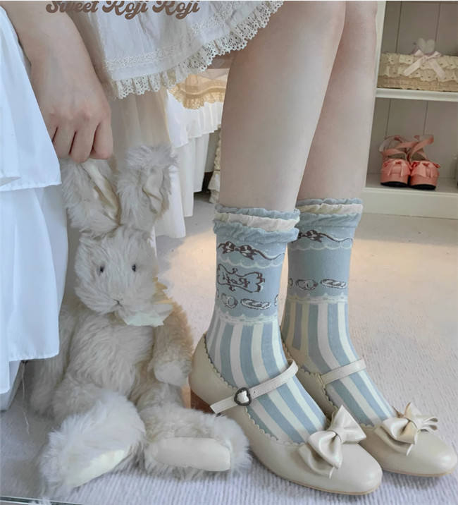 Roji Stripe Cotton Lolita Short Socks