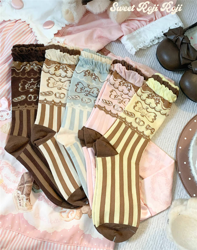 Roji Stripe Cotton Lolita Short Socks