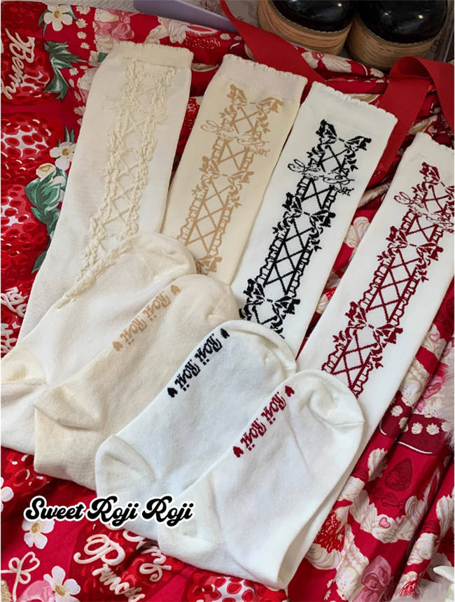 Roji Bowknots Ribbon Cotton Above Knee Lolita Socks