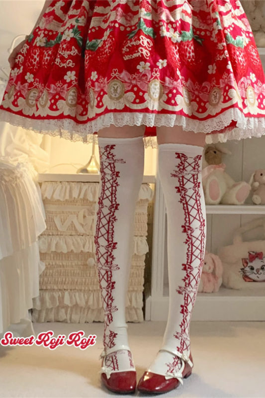 Roji Bowknots Ribbon Cotton Above Knee Lolita Socks