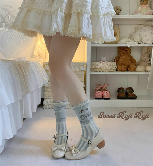 Roji Stripe Cotton Lolita Short Socks