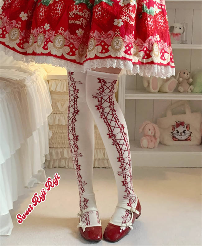 Roji Bowknots Ribbon Cotton Above Knee Lolita Socks