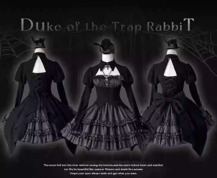 Duke of the Trap Rabbit Fake Two-pieces Gothic Lolita Dress and Hat
