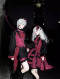 Castle Too Evil Twins Black Red Ouji Lolita Vest, Pants, Petticoat, Skirt and Tailing