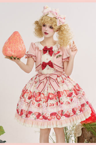 Sweet Strawberry Print Lolita Dress, Blouse and Accessories