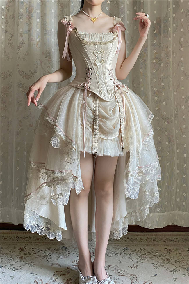 Caramel Antique Lamp Shadow Lolita Skirt and Fishbone Top