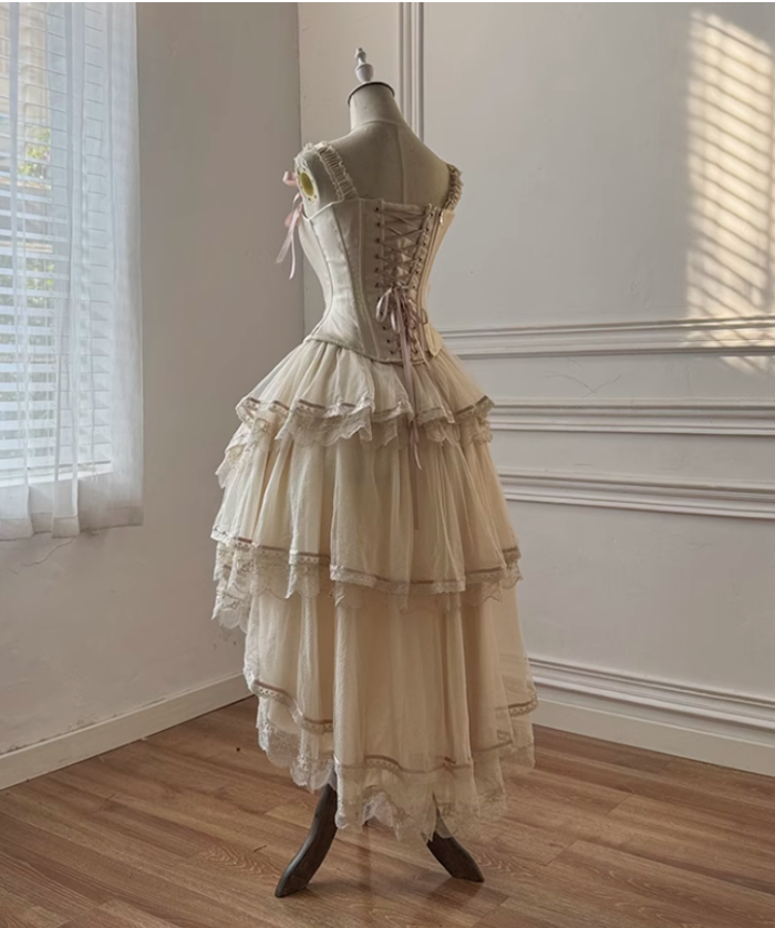 Caramel Antique Lamp Shadow Lolita Skirt and Fishbone Top