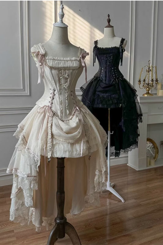 Caramel Antique Lamp Shadow Lolita Skirt and Fishbone Top