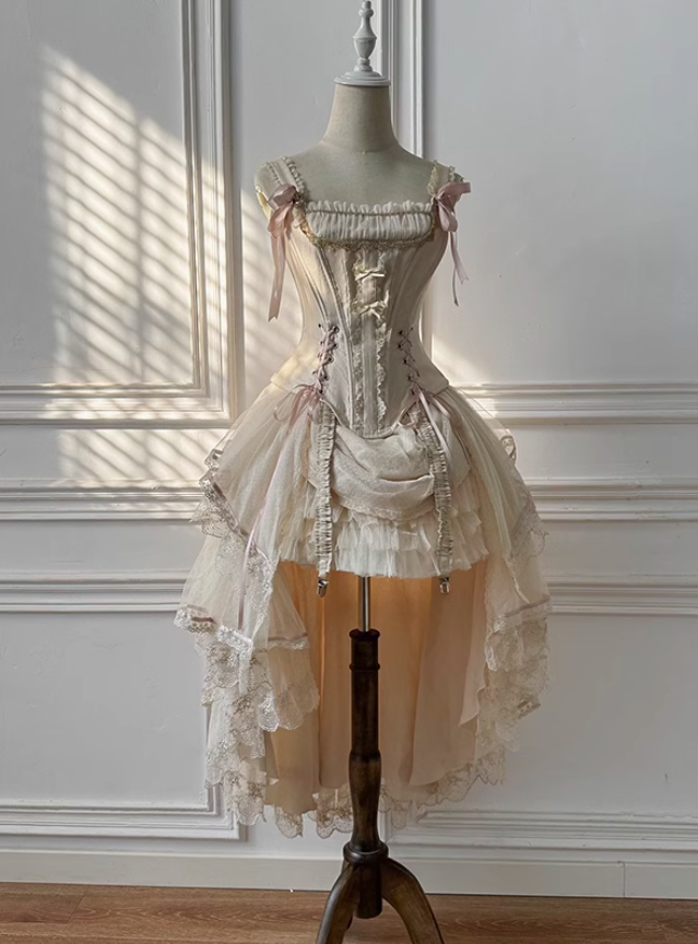 Caramel Antique Lamp Shadow Lolita Skirt and Fishbone Top