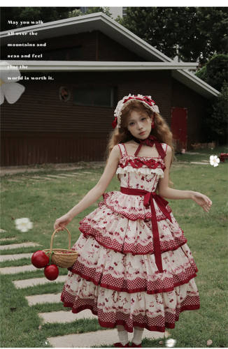 Honey Machine Ripe Cherry Classic Lolita Dress, Overdress, Hat and Bonnet