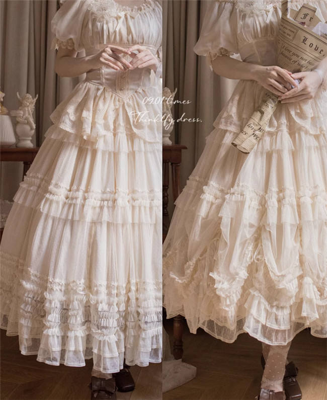Think Fly Pleated Heart Dot Yarn Lolita underskirt
