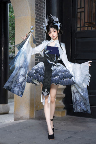 Magpie Embroidery Applique Lolita Jumper Dress and Short Coat
