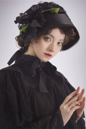 Black Iris Lolita Hat and Head Veil